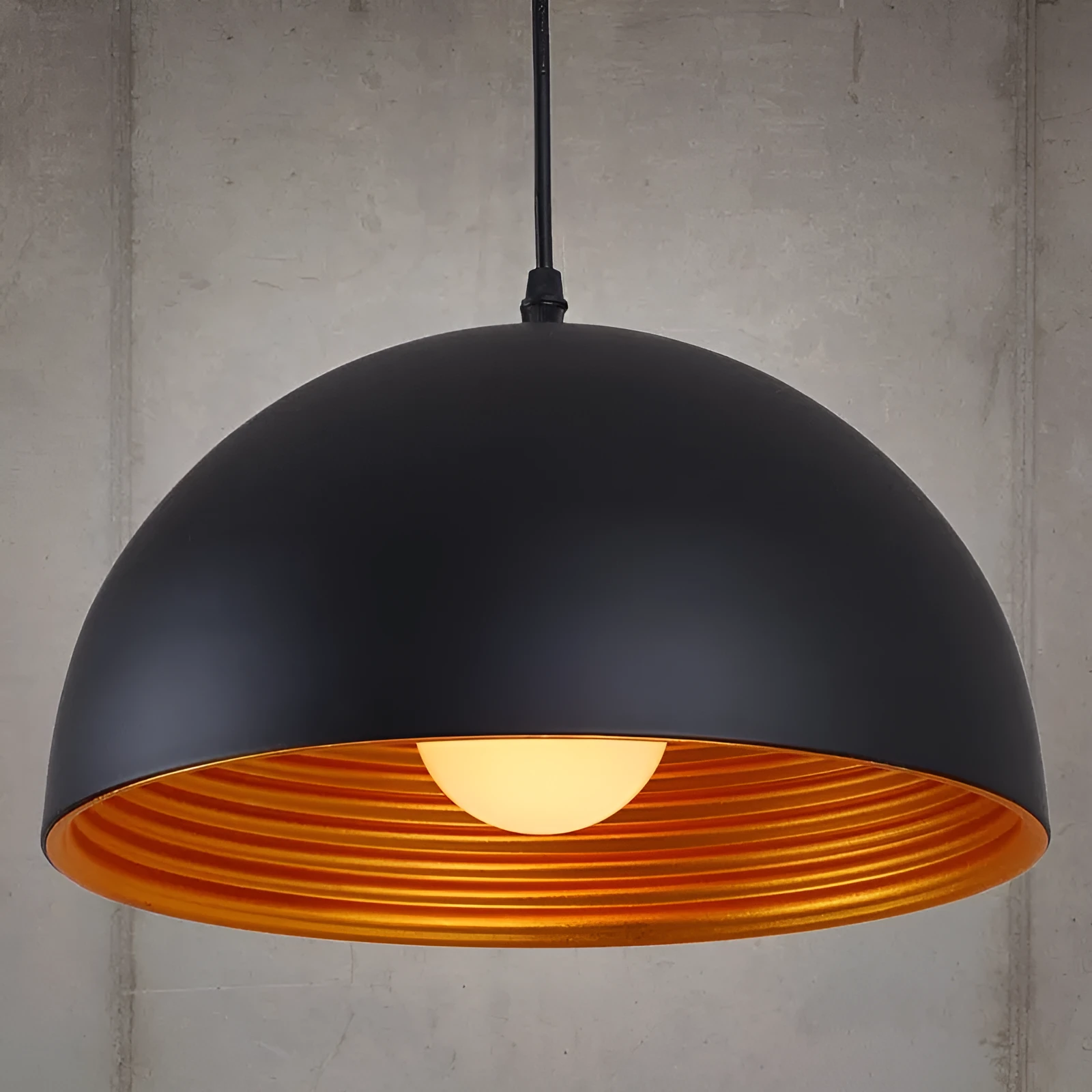 Industrial style chandelier double-layer semicircle outer black inner gold pendant light for office
