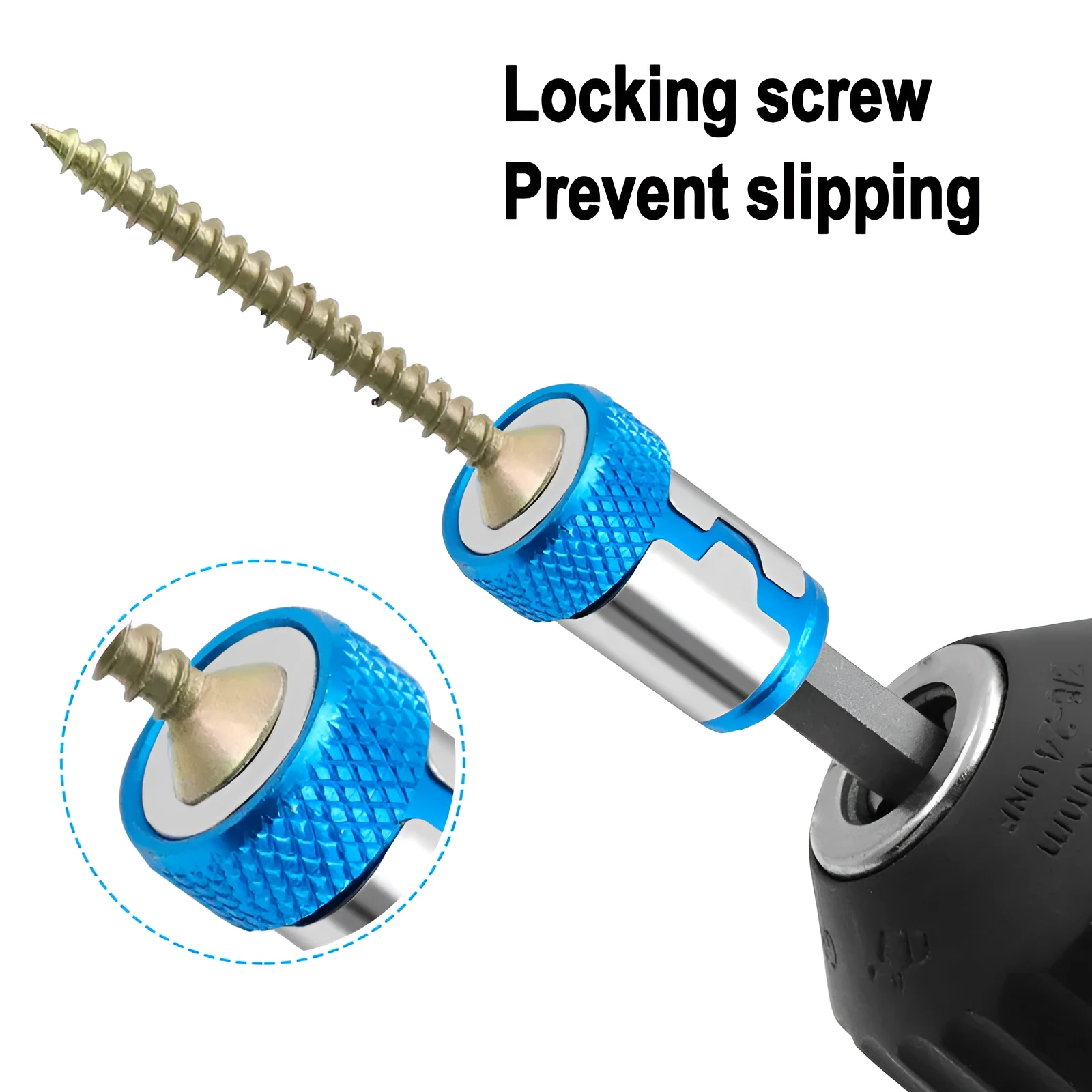 Light blue magnetic screwdriver bit with slotted head and magnetic ring design