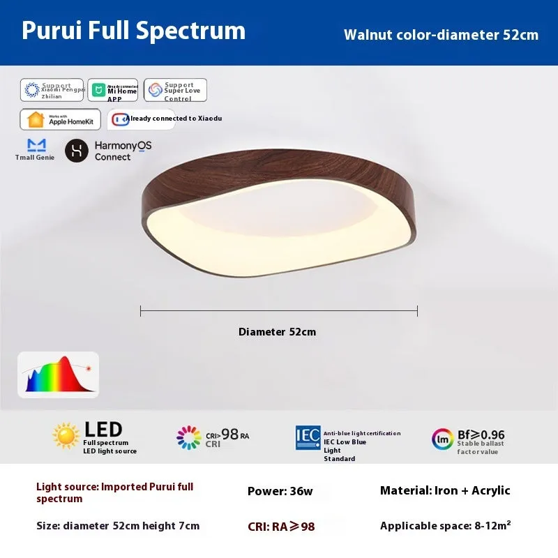 Mid-ancient full spectrum intelligent ceiling lamp in walnut colour for bedroom study use