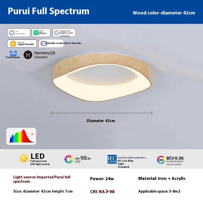 Mid-ancient full spectrum intelligent ceiling lamp in walnut colour for bedroom study use