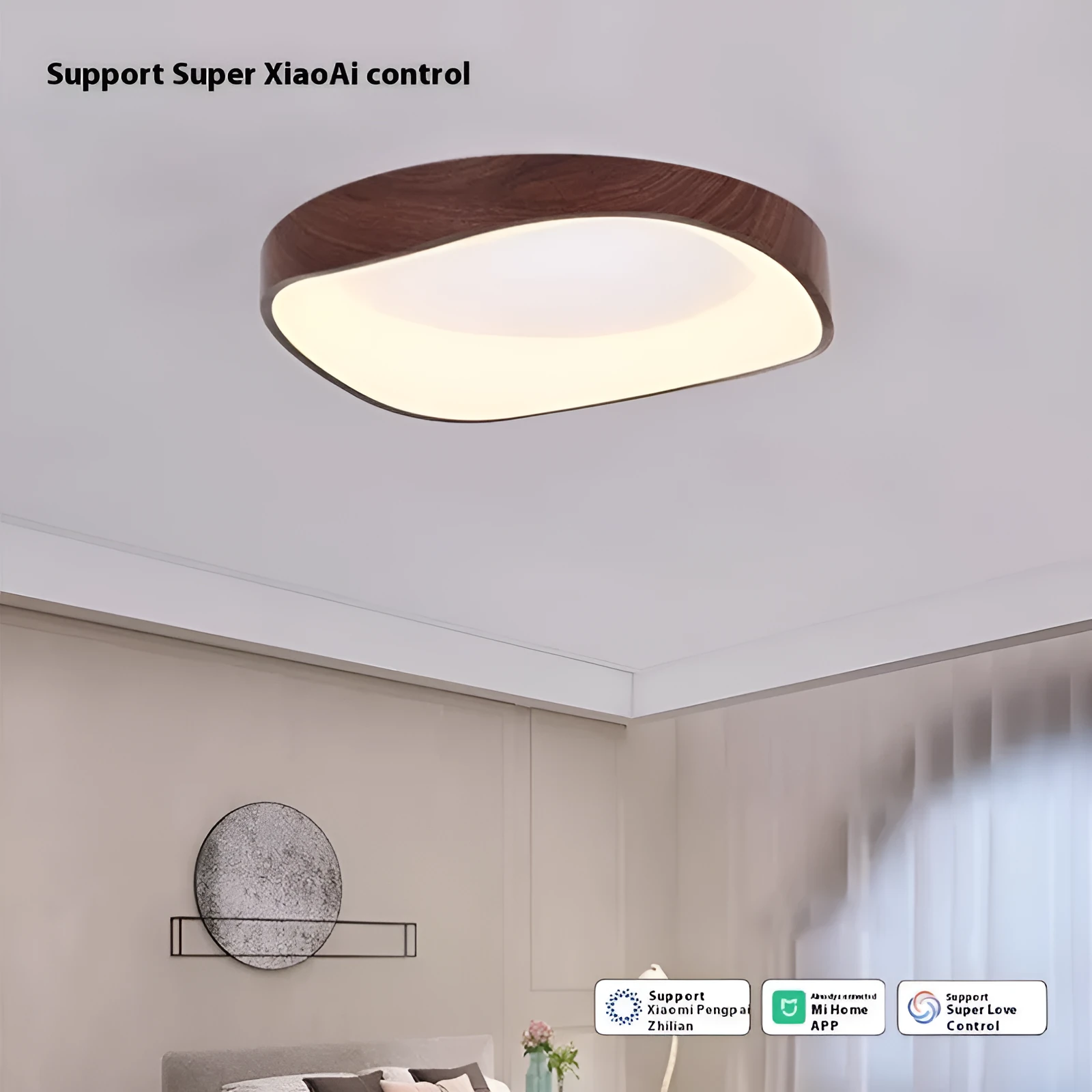 Mid-ancient full spectrum intelligent ceiling lamp in walnut colour for bedroom study use