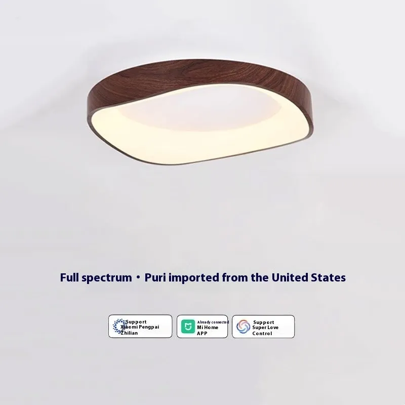Mid-ancient full spectrum intelligent ceiling lamp in walnut colour for bedroom study use