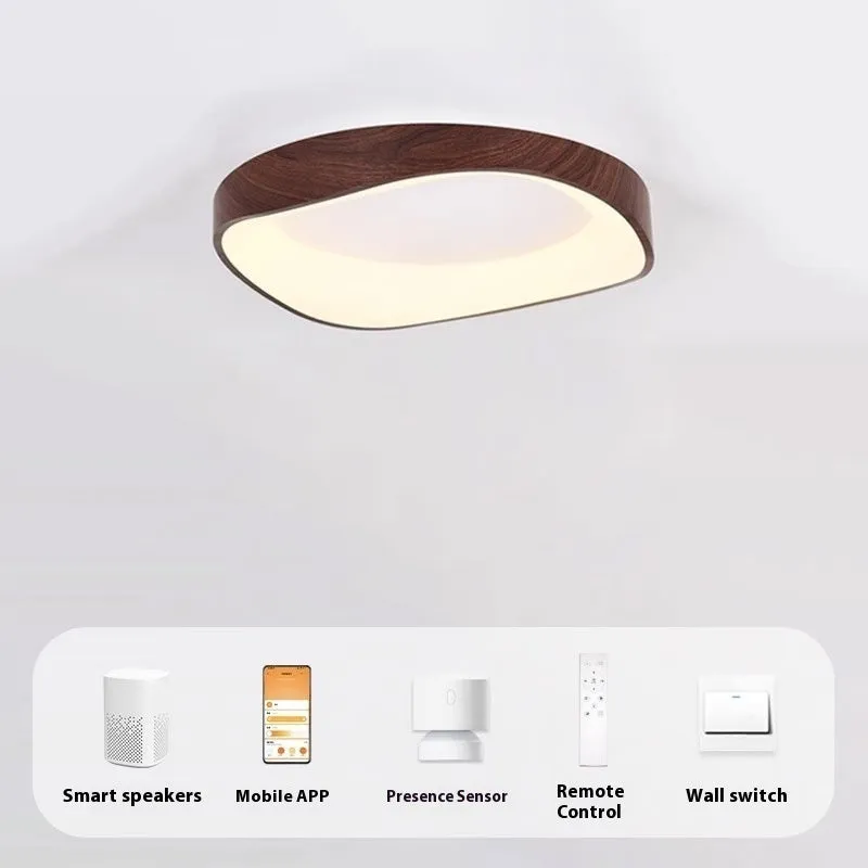 Mid-ancient full spectrum intelligent ceiling lamp in walnut colour for bedroom study use