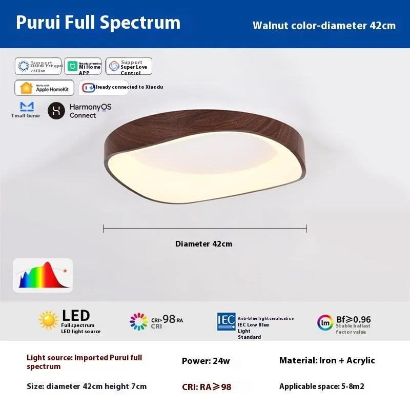 Mid-ancient full spectrum intelligent ceiling lamp in walnut colour for bedroom study use