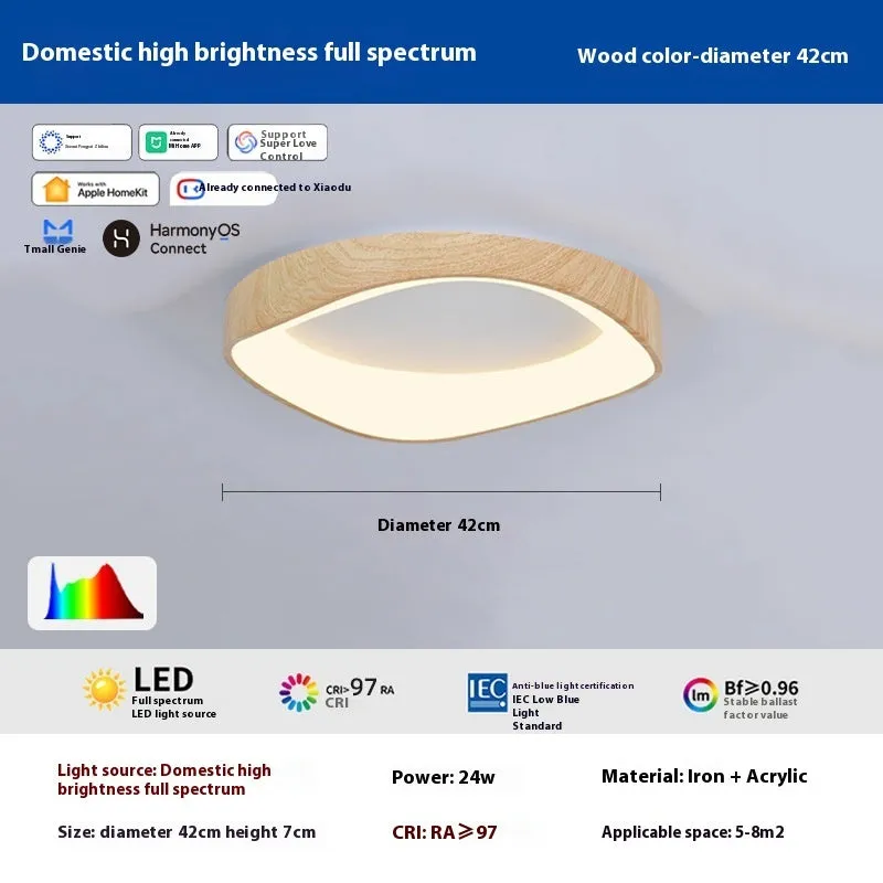 Mid-ancient full spectrum intelligent ceiling lamp in walnut colour for bedroom study use