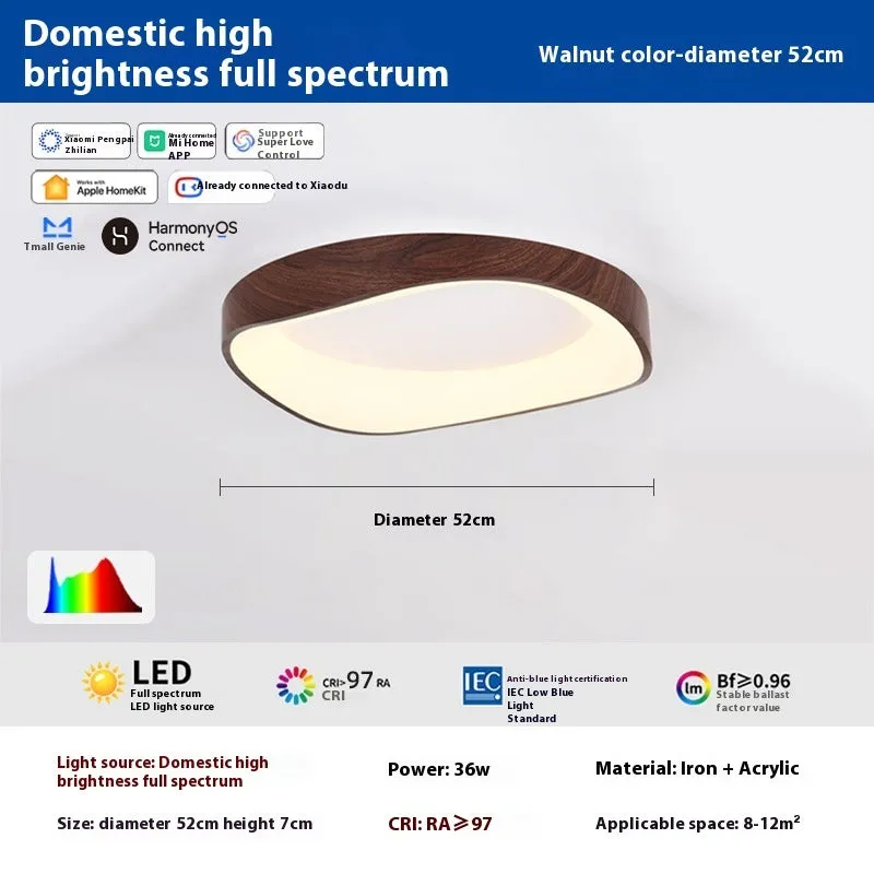 Mid-ancient full spectrum intelligent ceiling lamp in walnut colour for bedroom study use