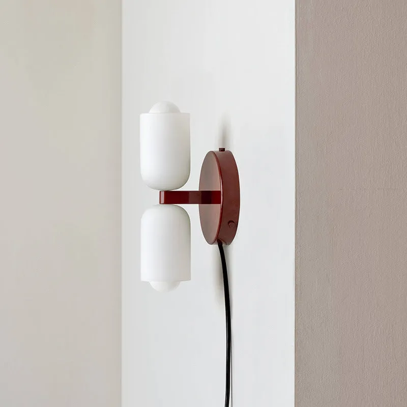 Cream style double-head wall lamp with glass shade and iron base, white lampshade, modern simplicity design