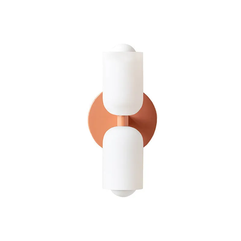 Cream style double-head wall lamp with glass shade and iron base, white lampshade, modern simplicity design