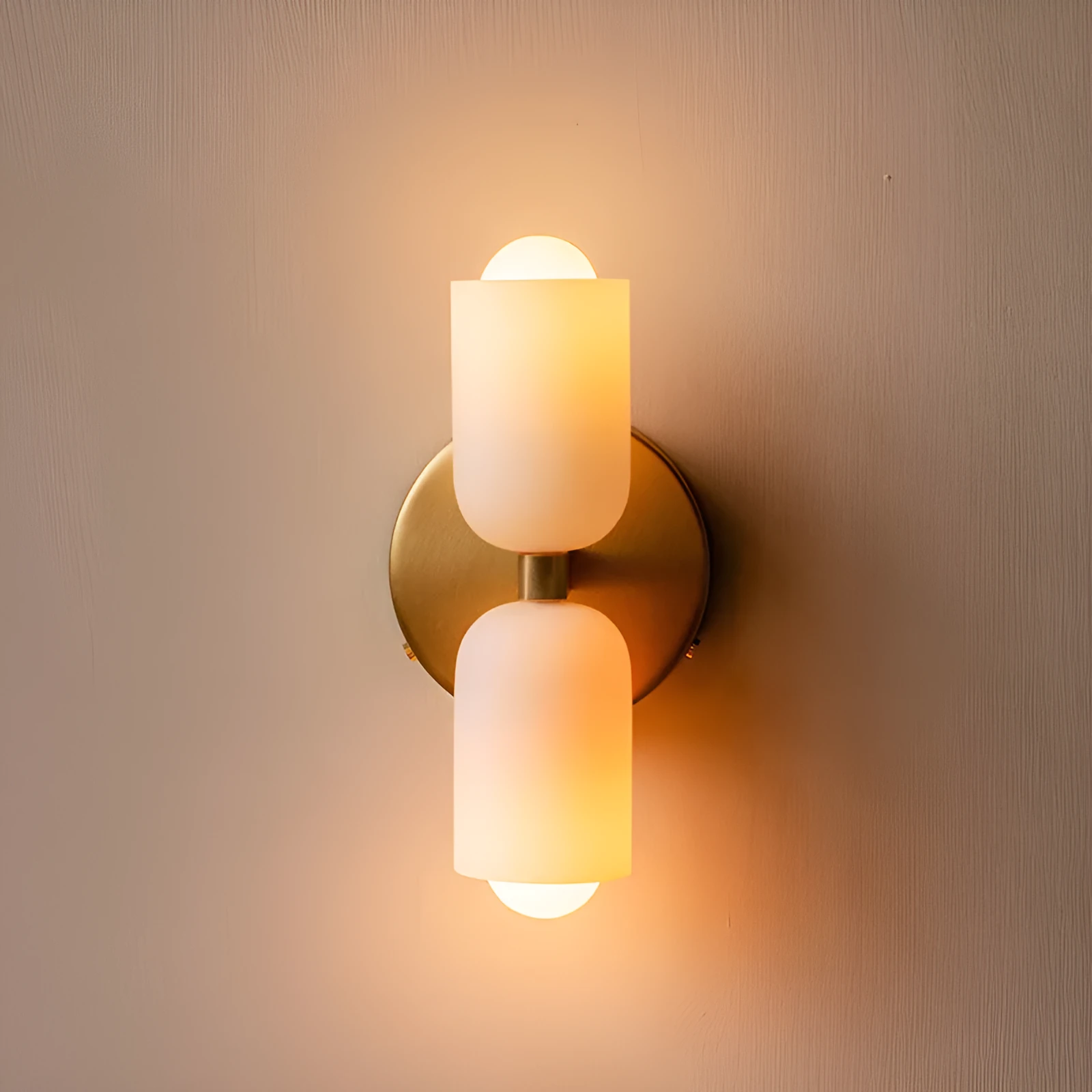 Cream style double-head wall lamp with glass shade and iron base, white lampshade, modern simplicity design