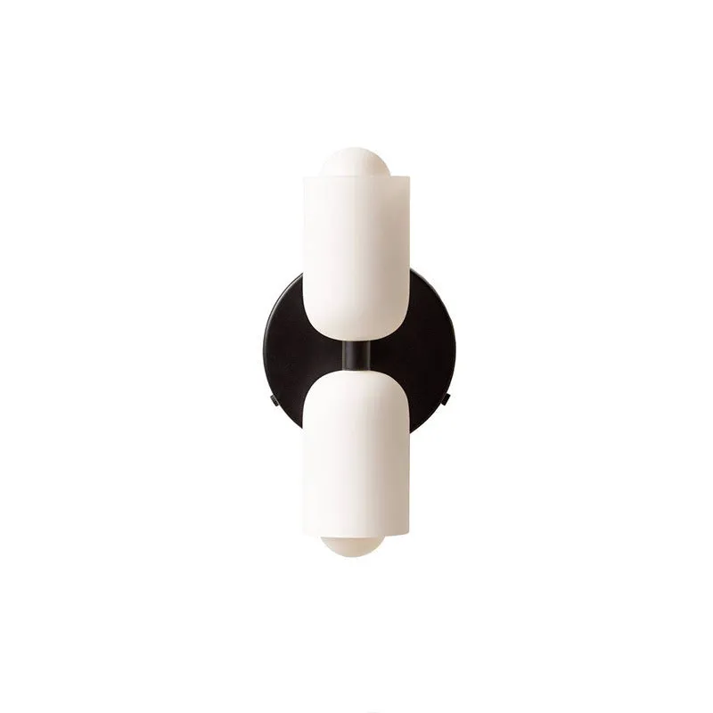 Cream style double-head wall lamp with glass shade and iron base, white lampshade, modern simplicity design