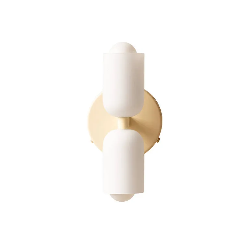 Cream style double-head wall lamp with glass shade and iron base, white lampshade, modern simplicity design