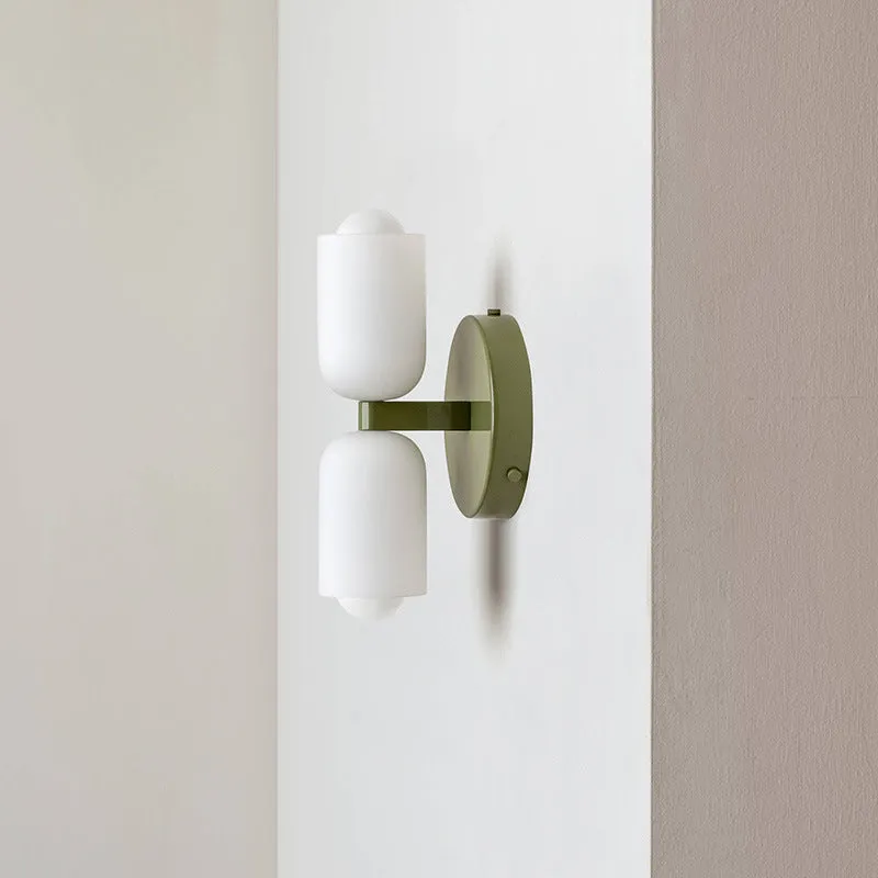Cream style double-head wall lamp with glass shade and iron base, white lampshade, modern simplicity design