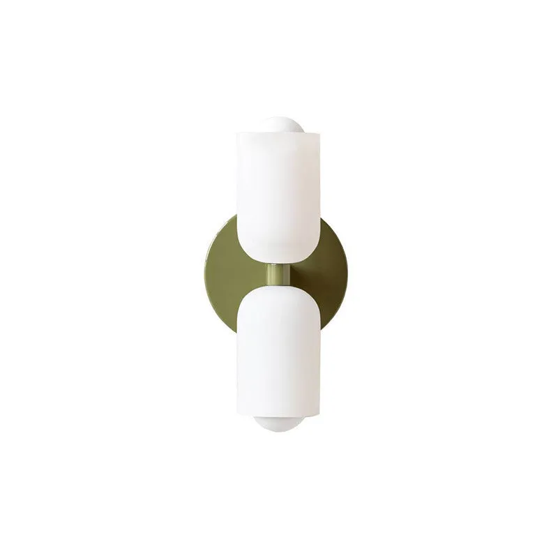 Cream style double-head wall lamp with glass shade and iron base, white lampshade, modern simplicity design
