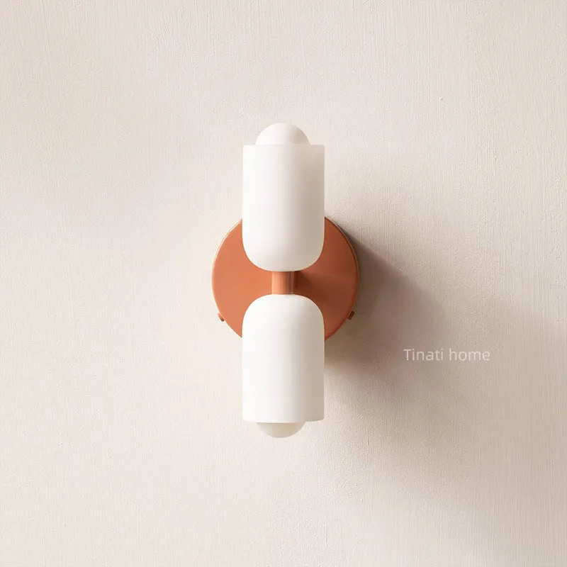 Cream style double-head wall lamp with glass shade and iron base, white lampshade, modern simplicity design