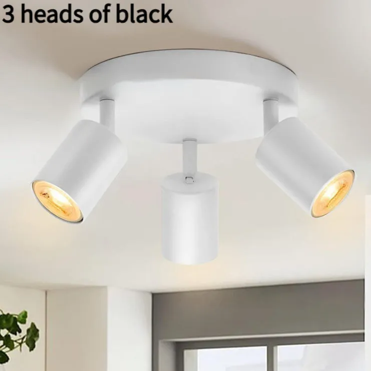 Three-head adjustable angle ceiling spotlight in white aluminium finish for TV background wall