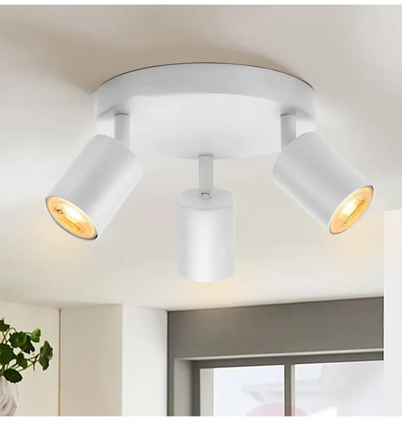 Three-head adjustable angle ceiling spotlight in white aluminium finish for TV background wall