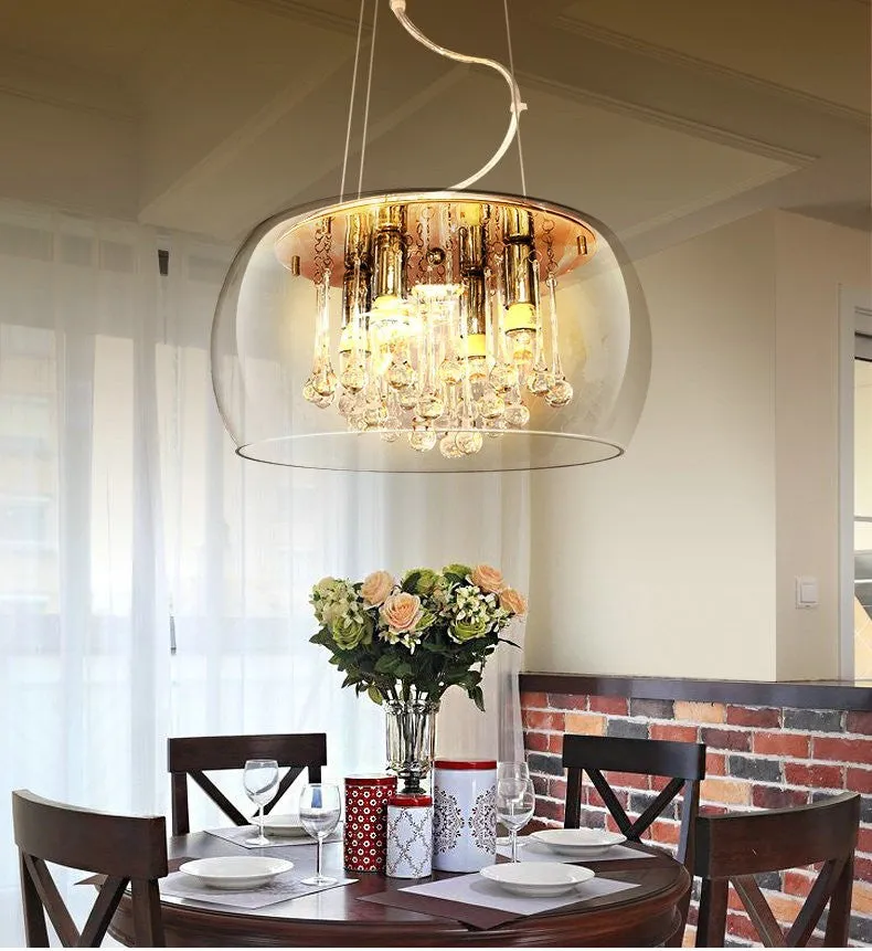 Modern minimalist LED ceiling chandelier with smoky gray glass cover for living room dining room