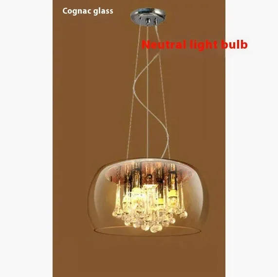 Modern minimalist LED ceiling chandelier with smoky gray glass cover for living room dining room