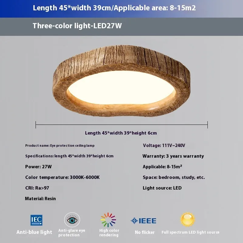 Round wood grain finish ceiling light in new Chinese style for bedroom
