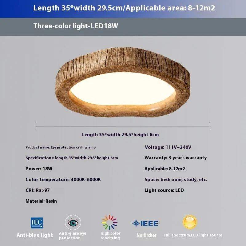 Round wood grain finish ceiling light in new Chinese style for bedroom