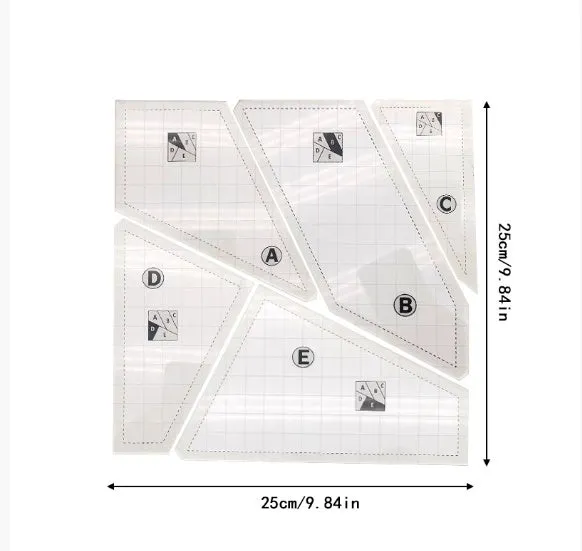 Acrylic patchwork ruler set with triangle rulers in 6, 8, and 10 inches
