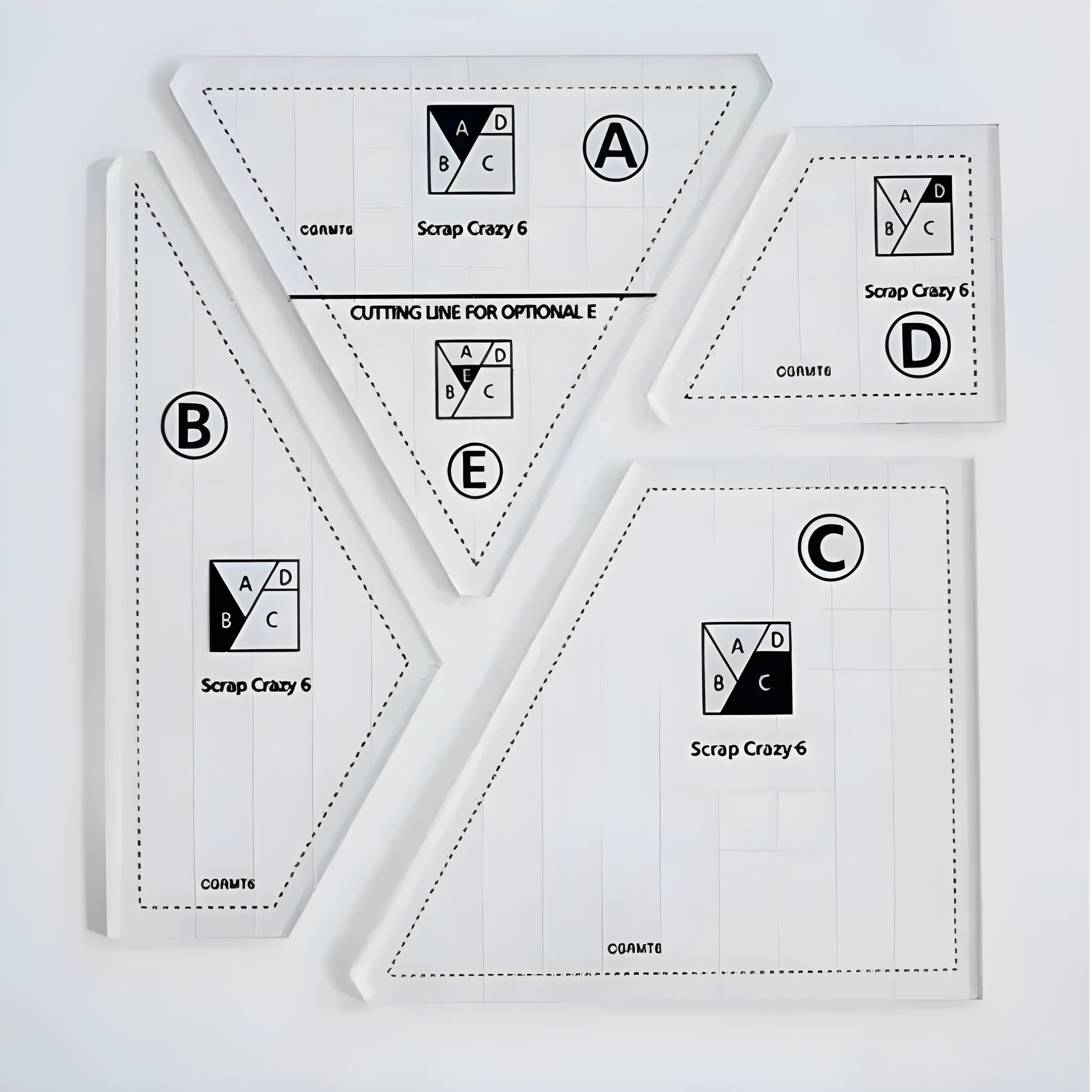 Acrylic patchwork ruler set with triangle rulers in 6, 8, and 10 inches