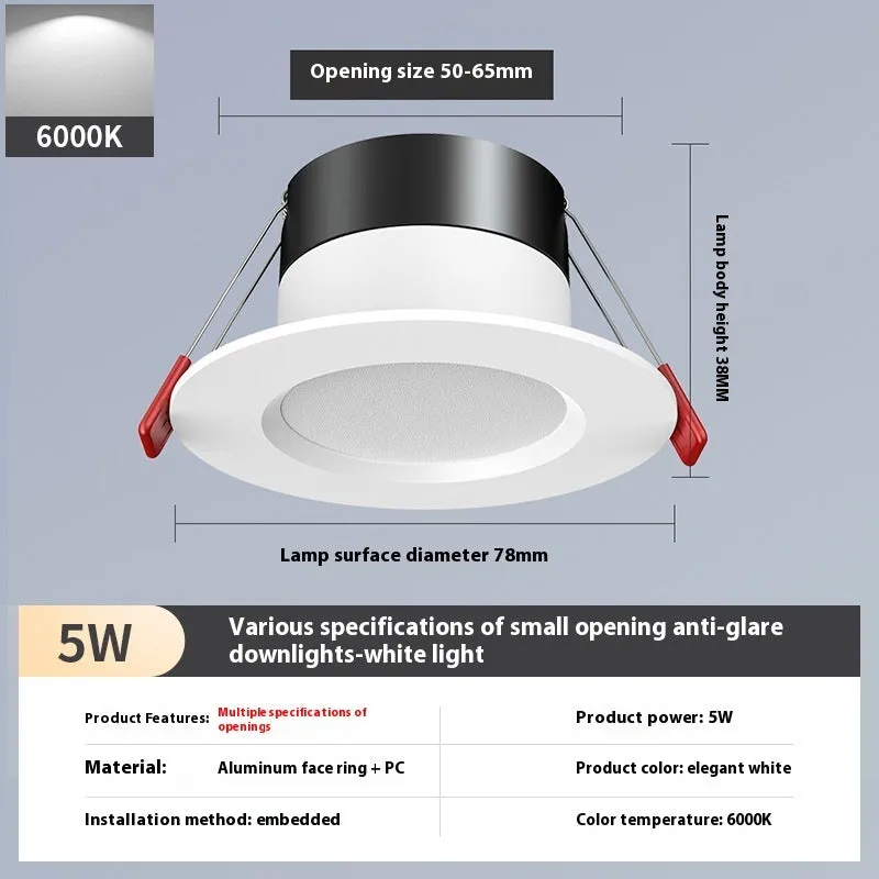LED downlight recessed ceiling light aluminium ring 3W 5W 7W 50-65mm cut-out white warm variable colour