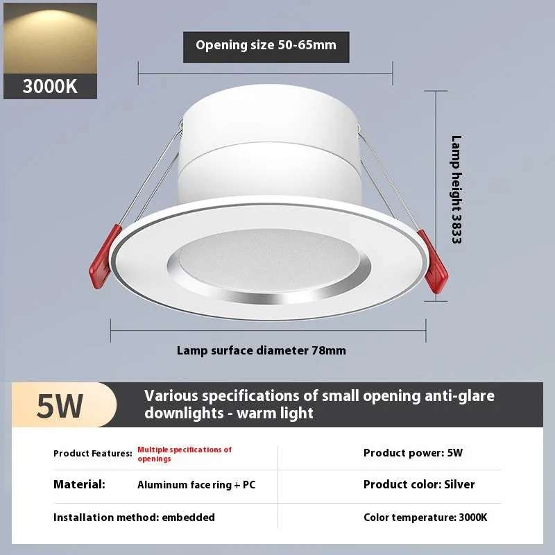 LED downlight recessed ceiling light aluminium ring 3W 5W 7W 50-65mm cut-out white warm variable colour