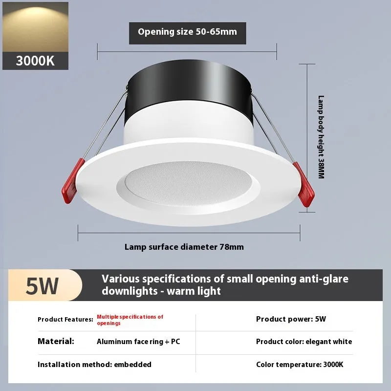 LED downlight recessed ceiling light aluminium ring 3W 5W 7W 50-65mm cut-out white warm variable colour