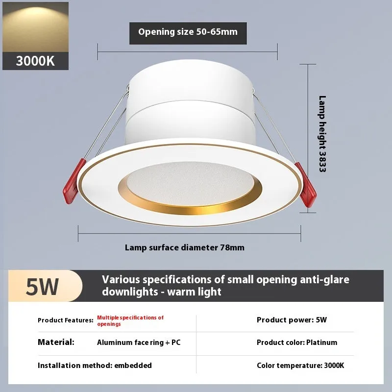 LED downlight recessed ceiling light aluminium ring 3W 5W 7W 50-65mm cut-out white warm variable colour