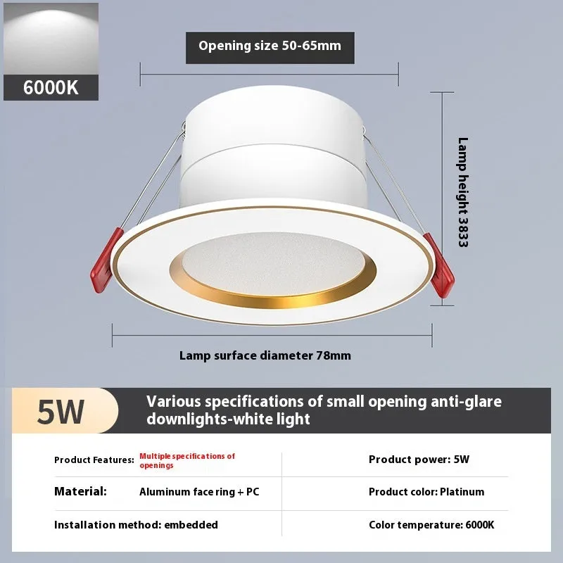 LED downlight recessed ceiling light aluminium ring 3W 5W 7W 50-65mm cut-out white warm variable colour
