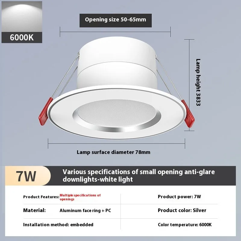 LED downlight recessed ceiling light aluminium ring 3W 5W 7W 50-65mm cut-out white warm variable colour
