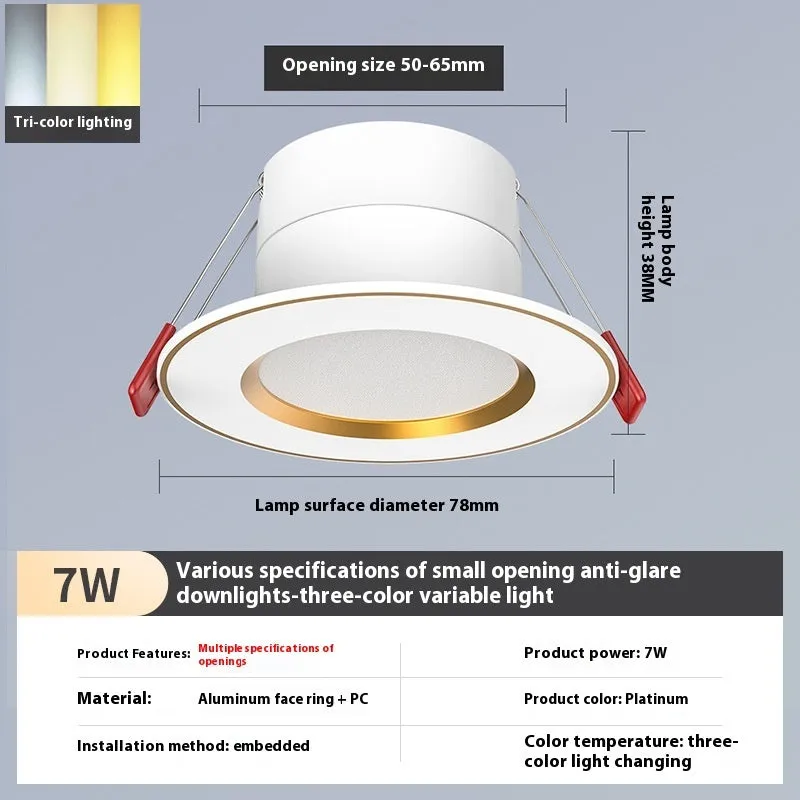 LED downlight recessed ceiling light aluminium ring 3W 5W 7W 50-65mm cut-out white warm variable colour