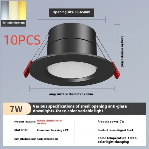 LED downlight recessed ceiling light aluminium ring 3W 5W 7W 50-65mm cut-out white warm variable colour