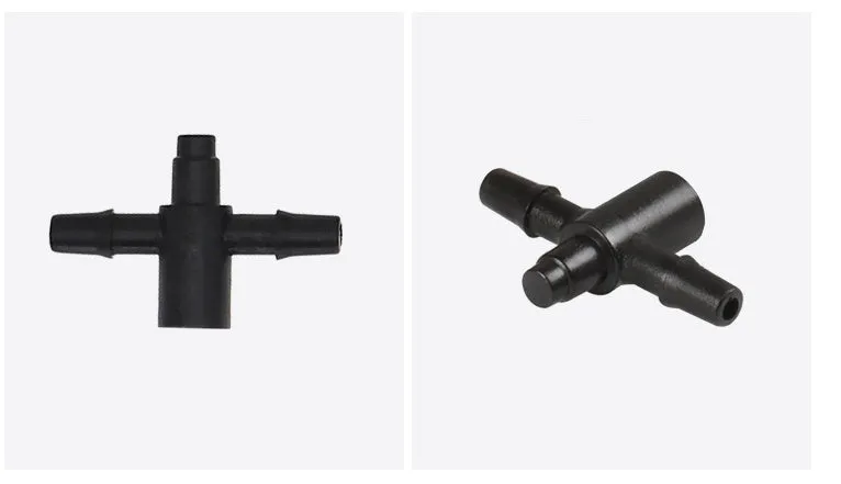 PE plastic tee joint connector for garden irrigation water distribution systems.