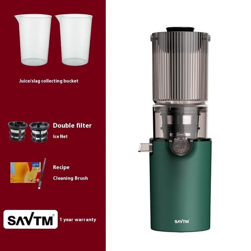 Full-automatic juicer in green with single mesh, PC food grade liner, 1001-1500ml capacity, USB power