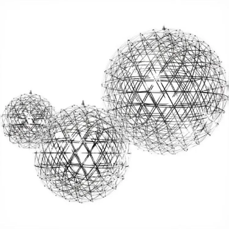 Hollow creative LED sphere chandelier in gold finish, stainless steel, modern style for banquet hall