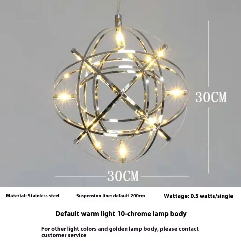 Hollow creative LED sphere chandelier in gold finish, stainless steel, modern style for banquet hall