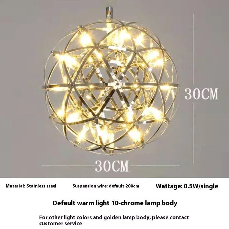 Hollow creative LED sphere chandelier in gold finish, stainless steel, modern style for banquet hall