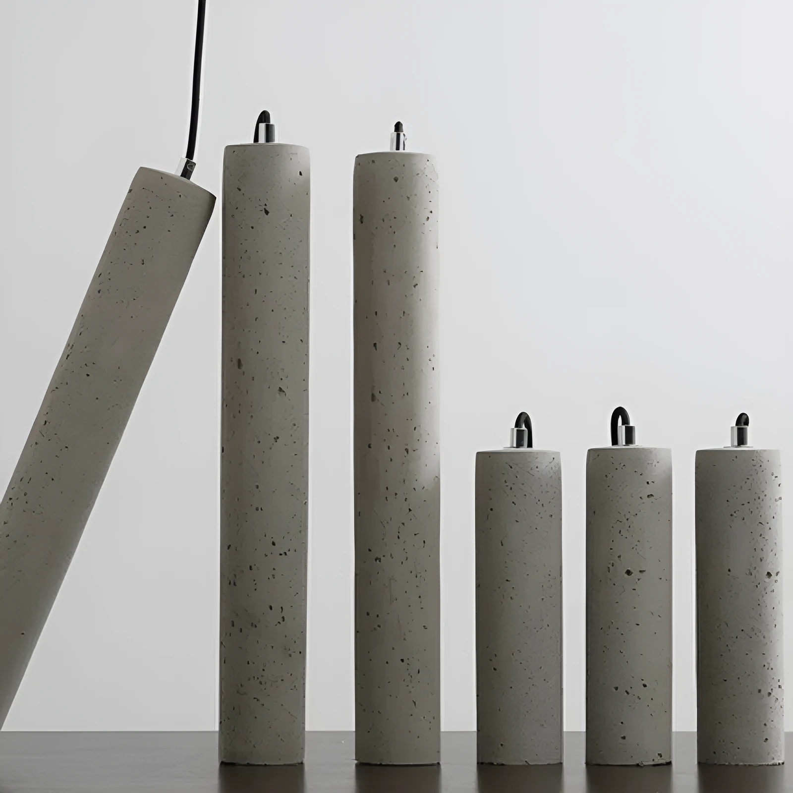 Cement industrial droplight in glossy finish on a wooden bedside table