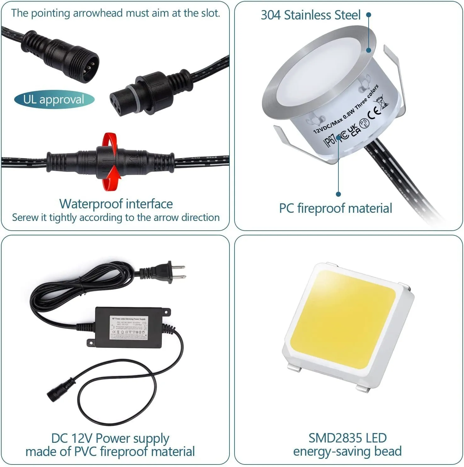 White RGB outdoor LED deck light 10-pack with solar panel and remote control, IP67 waterproof