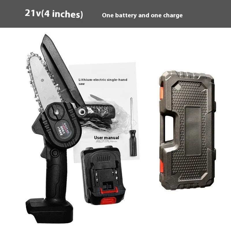 Mini one-hand wireless 4-inch aluminium chainsaw with rechargeable lithium battery for branch cutting