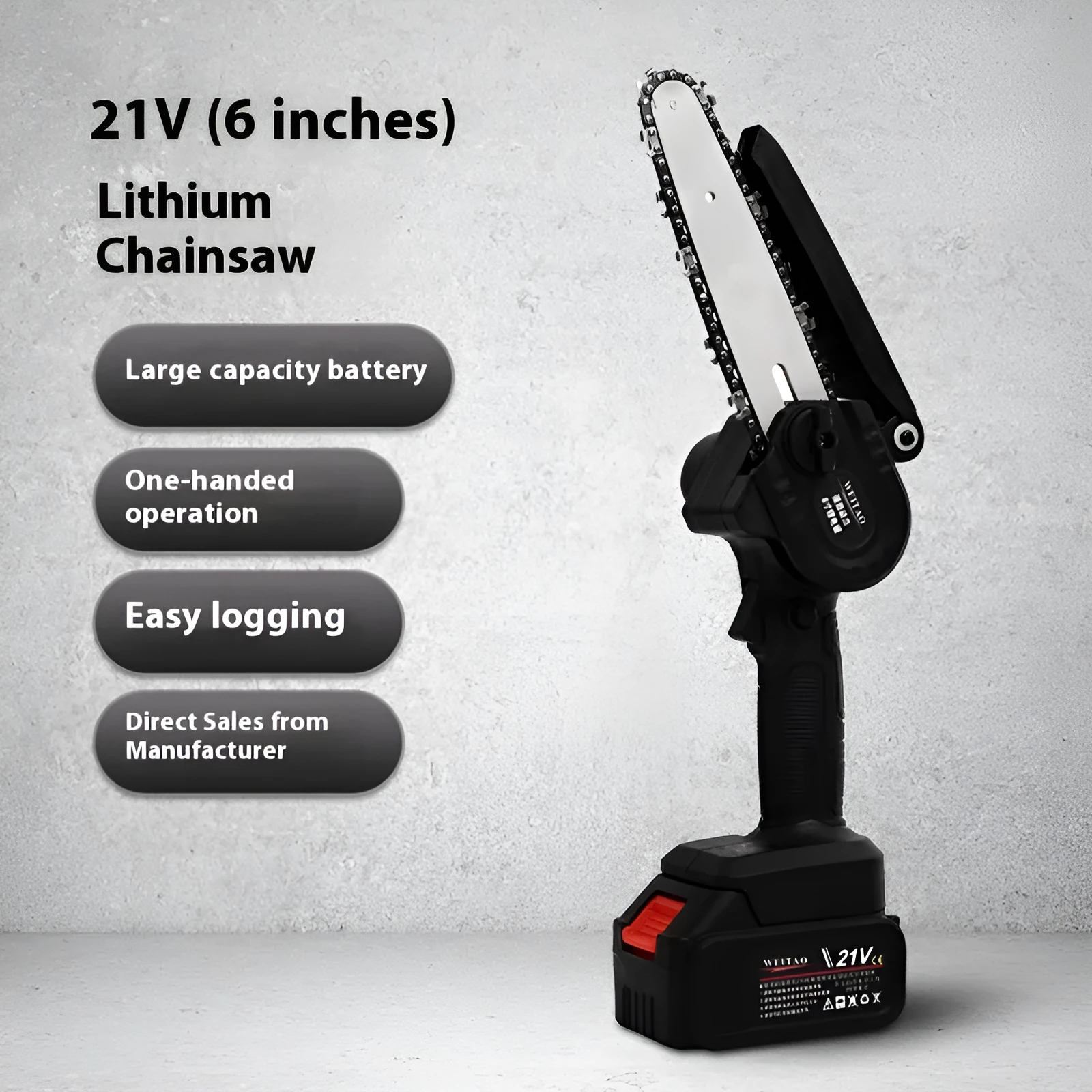 Mini one-hand wireless 4-inch aluminium chainsaw with rechargeable lithium battery for branch cutting