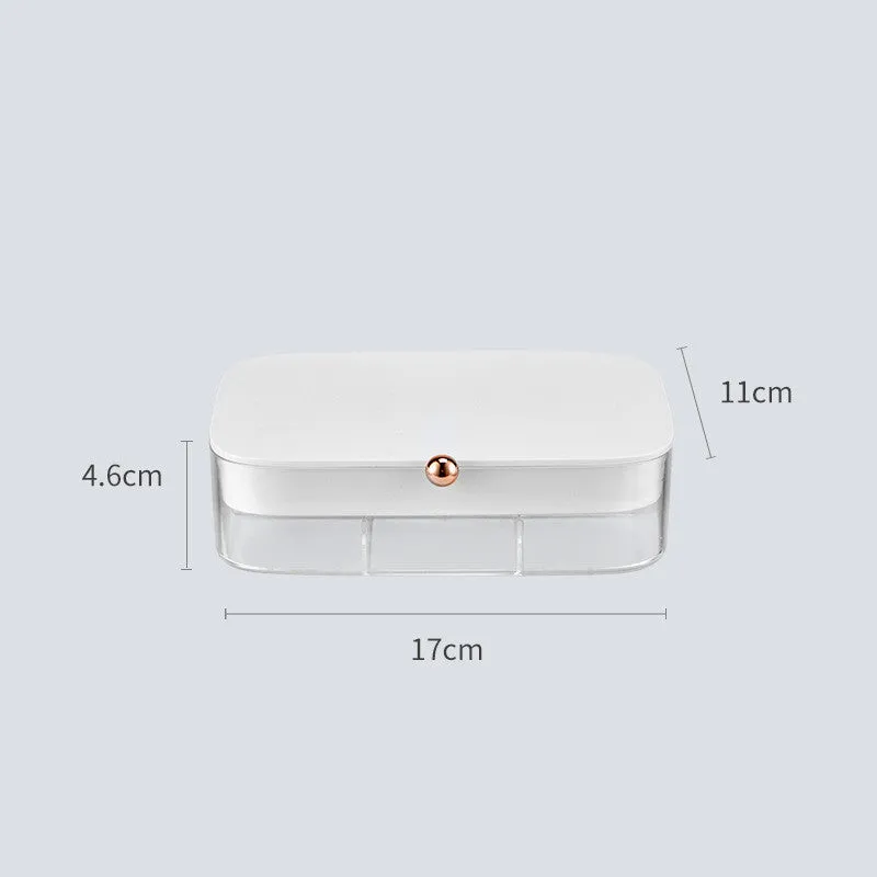Green minimalist multi-layer jewellery storage box with lid open, showing internal compartments.