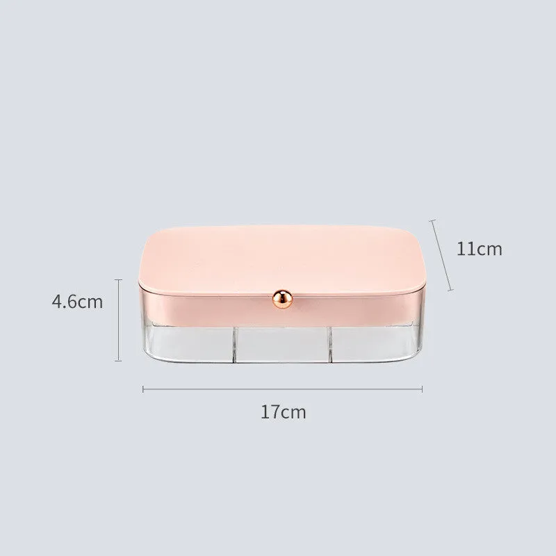 Green minimalist multi-layer jewellery storage box with lid open, showing internal compartments.