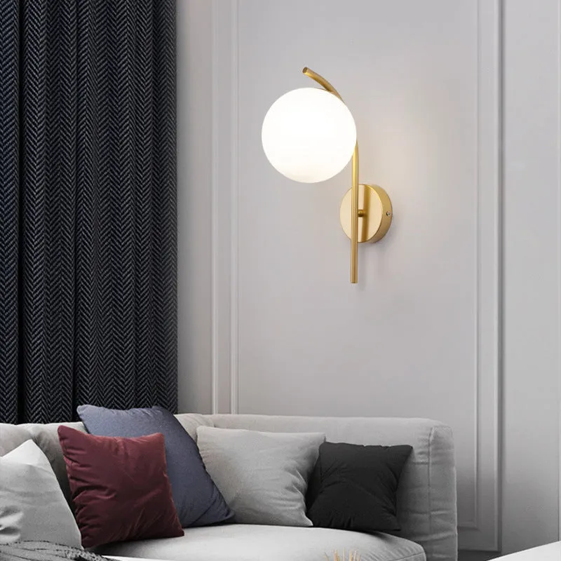 Nordic iron wall lamp with milky white cover installed on staircase wall