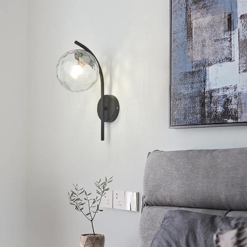 Nordic iron wall lamp with milky white cover installed on staircase wall