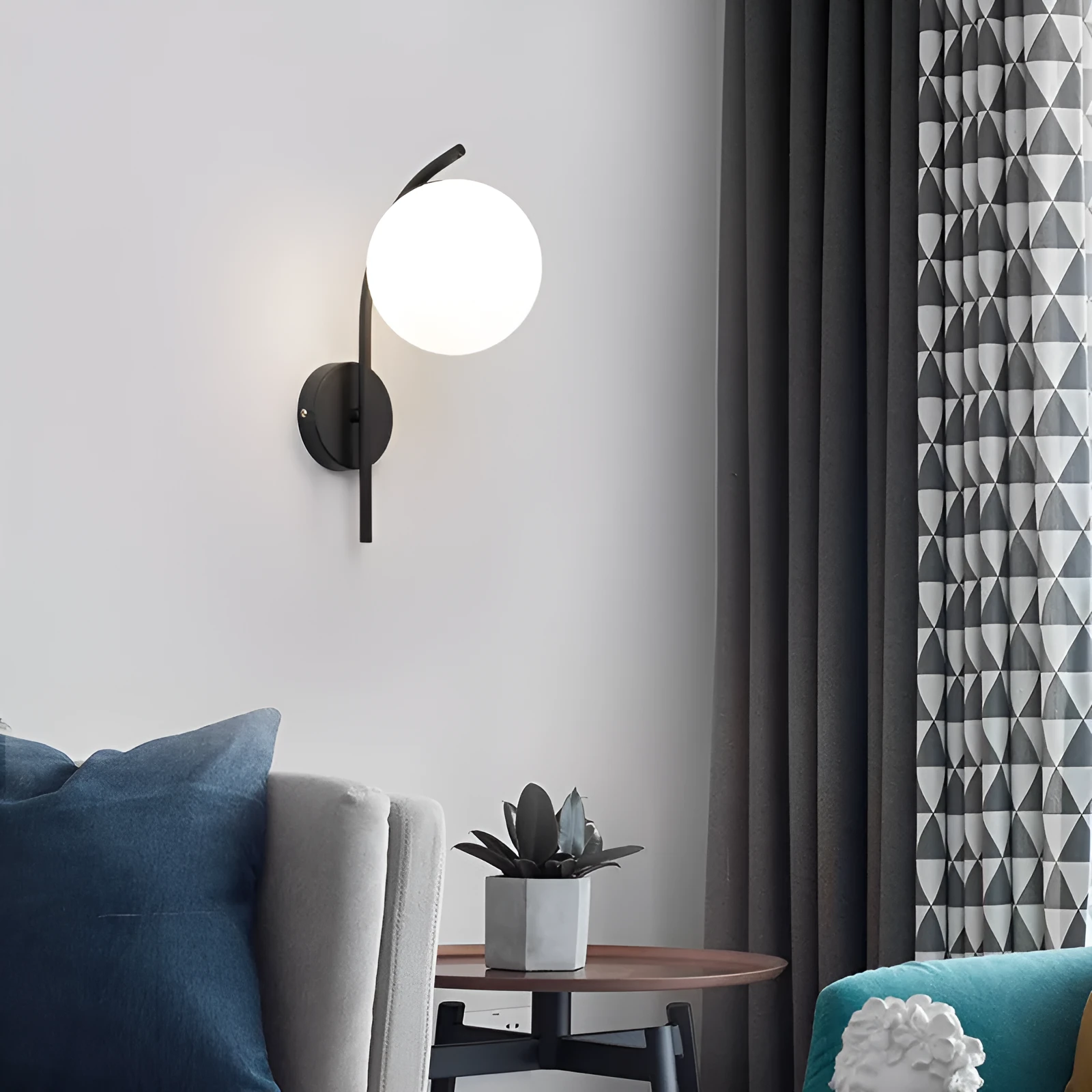 Nordic iron wall lamp with milky white cover installed on staircase wall