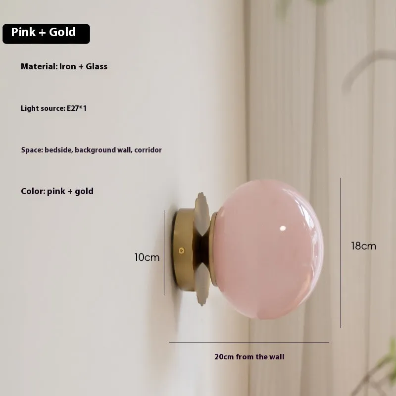 French retro cream magic bean wall lamp with wrought iron frame and glass shade, 18cm diameter, gold plating option