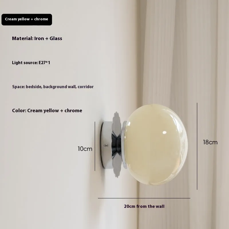 French retro cream magic bean wall lamp with wrought iron frame and glass shade, 18cm diameter, gold plating option